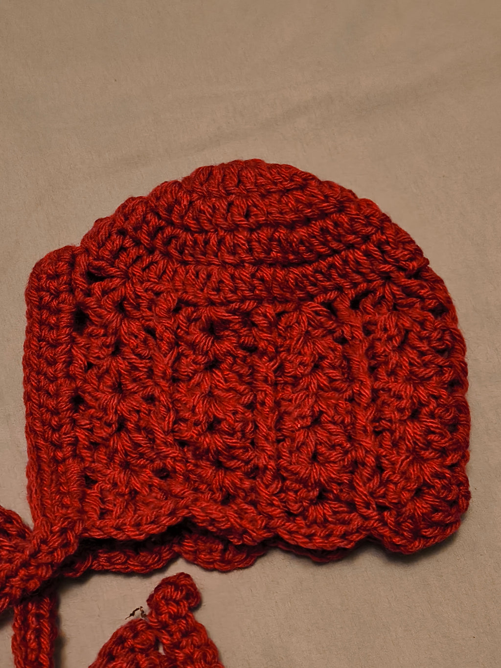 Dark Pink Crochet Baby Bonnet – Handmade Newborn Hat with Ties, Soft Acrylic Baby Girl Bonnet, Cozy Infant Photo Prop
