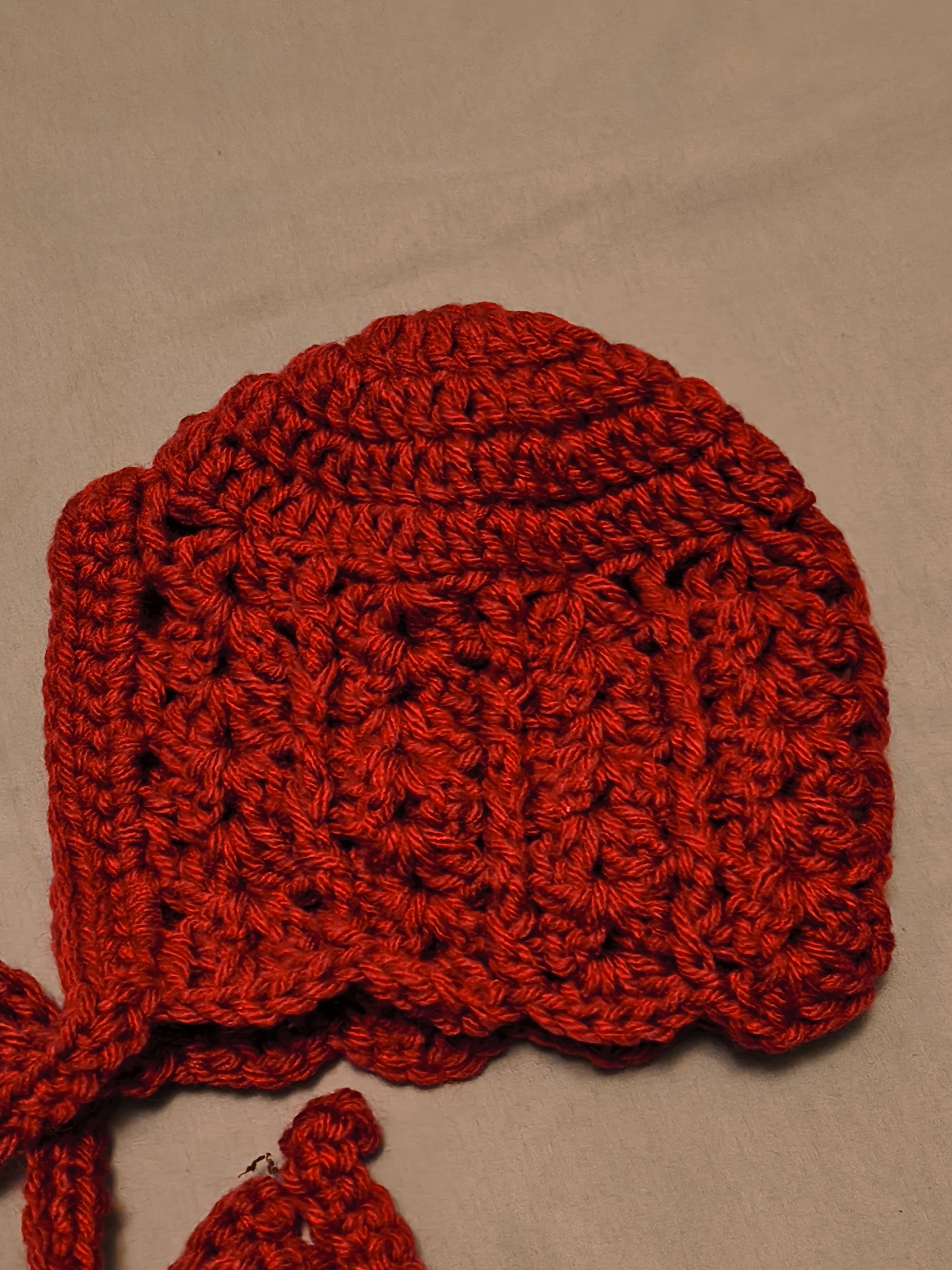 Dark Pink Crochet Baby Bonnet – Handmade Newborn Hat with Ties, Soft Acrylic Baby Girl Bonnet, Cozy Infant Photo Prop