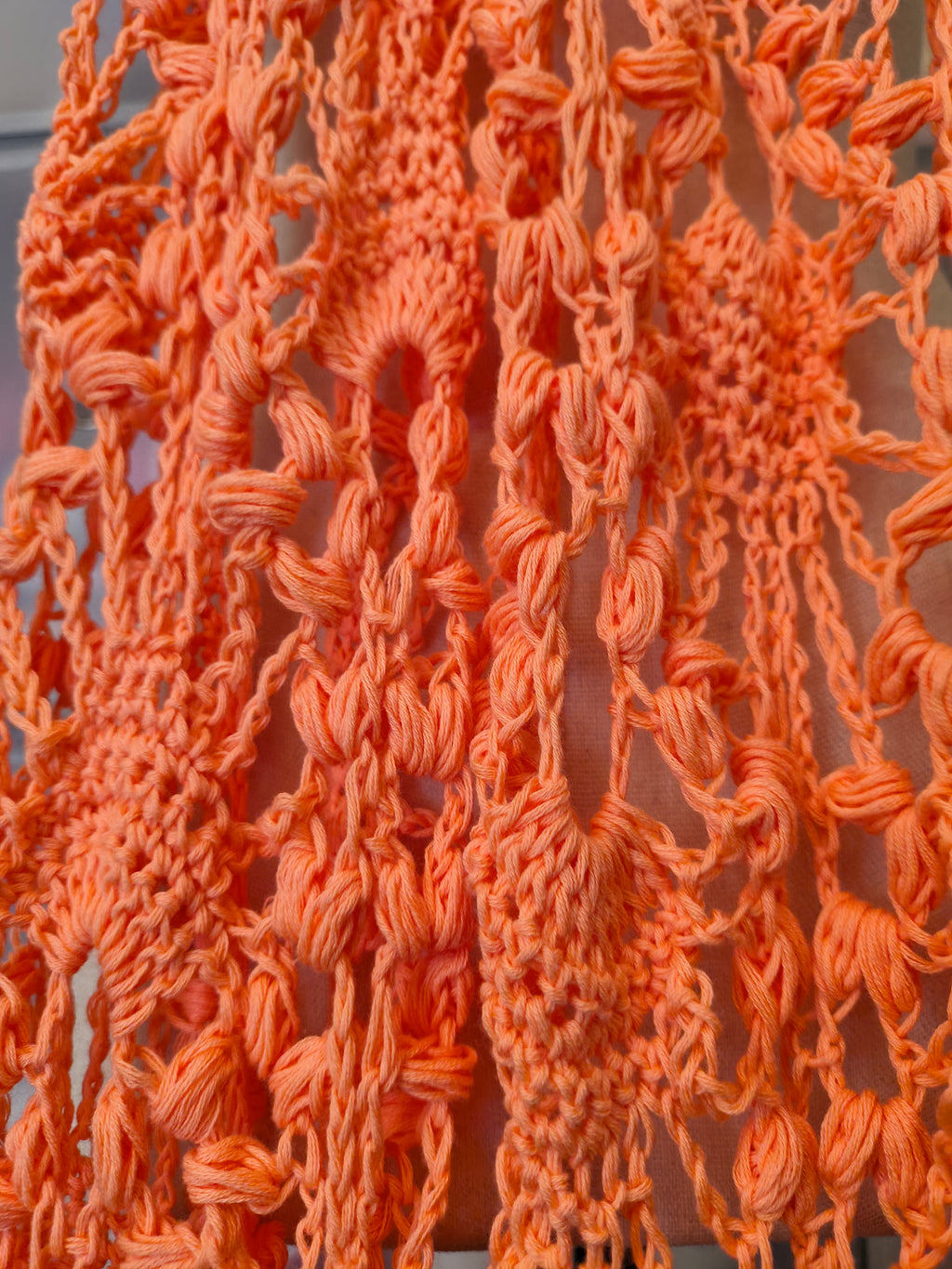Handmade Coral Lace Super Scarf - Lightweight Cotton Puff Stitch Wrap - Elegant Crochet Boho Scarf - Oversized Spring Summer Scarf