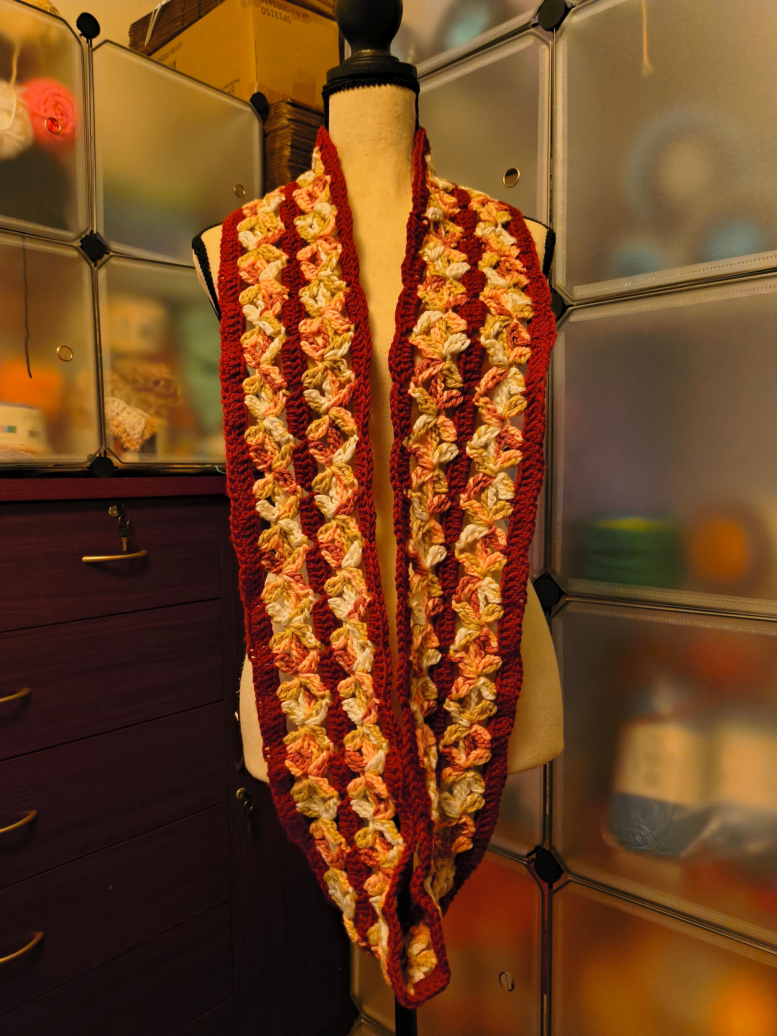 Handmade Crochet Infinity Scarf | Burgundy Floral Boho Scarf