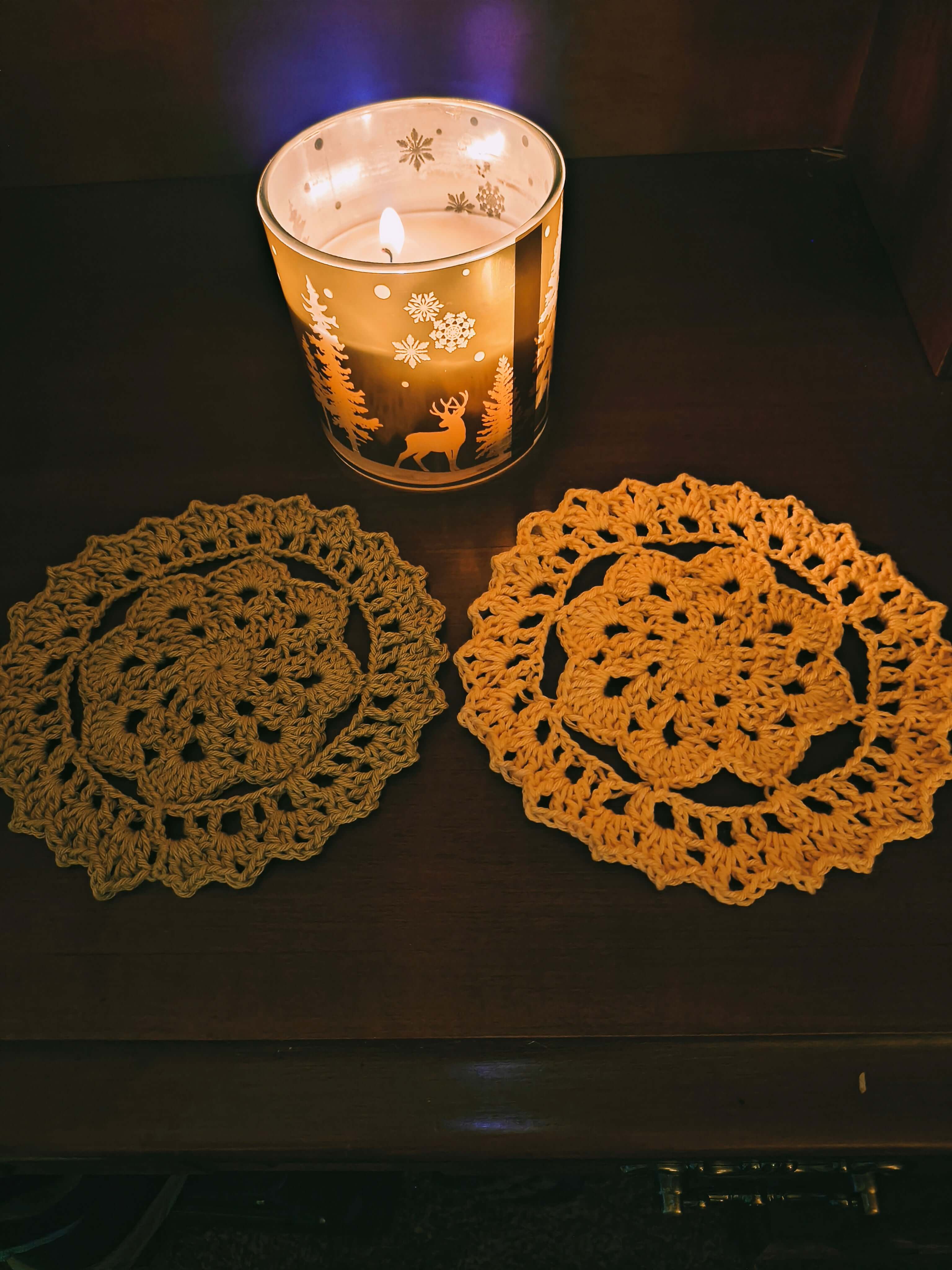 Custom Crochet Coaster Set • Handmade Bamboo Fair Coasters • Choose Your Color • Cozy Cottagecore Home Decor