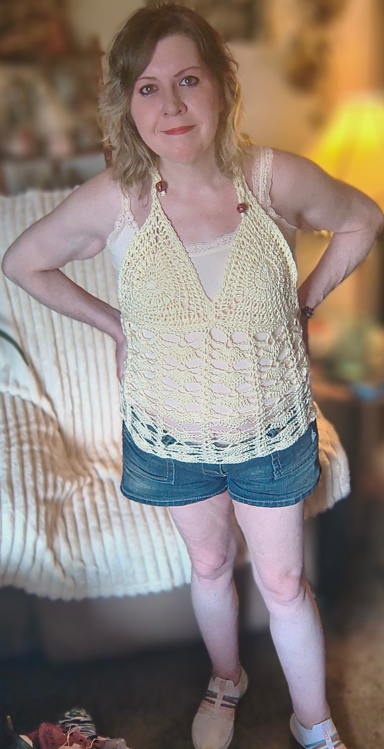 Serenity Bloom Top Crochet Pattern - Made-to-Measure Lace Halter Top Pattern - Boho Crochet Tank PDF - Adjustable Ribbon Back Top